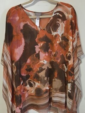 Chico’s L/XL Flowy Abstract Print Poncho Top – Warm Tones